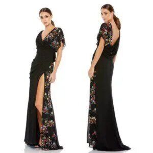 MAC DUGGAL | FAUX WRAP MULTI COLORED BEADED FLORAL GOWN 26530